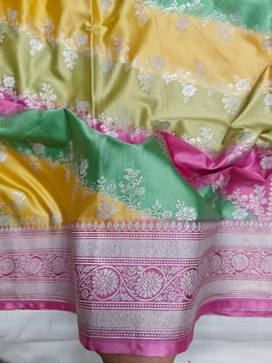 Rangkat Mashru Silk Zari Banarasi Border Aada Jaal Saree