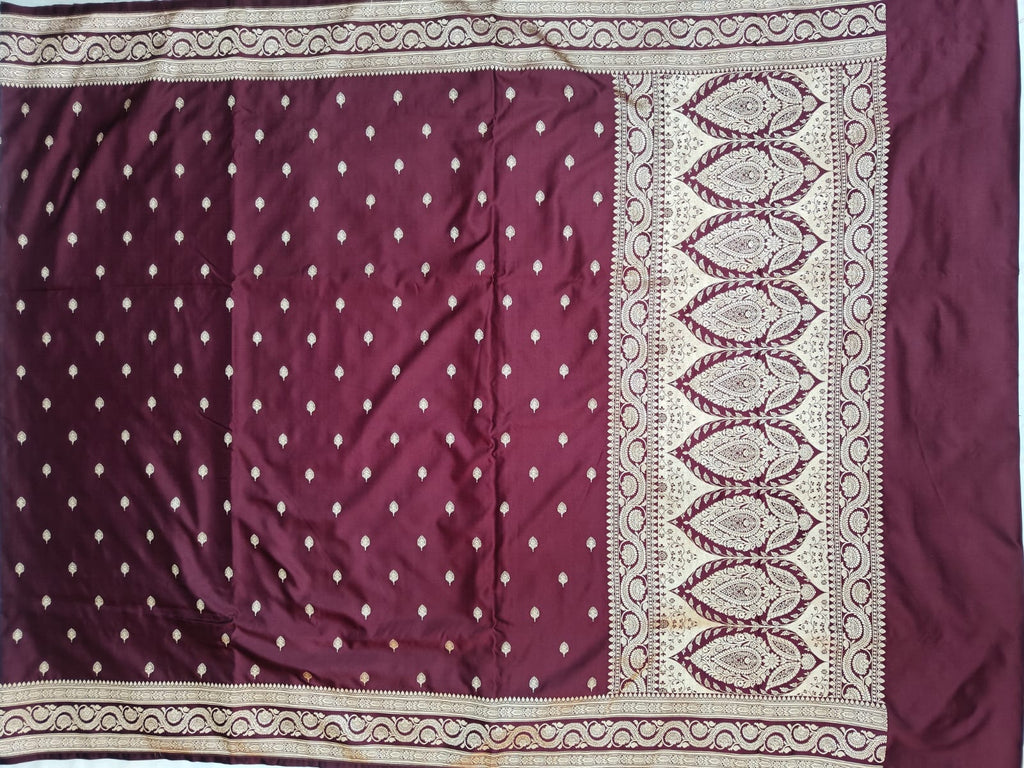 Garnet Mashru Silk Zari Banarasi Border Buti Saree