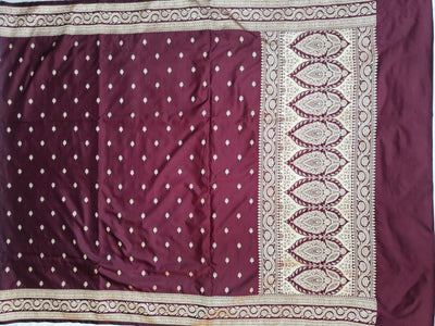 Garnet Mashru Silk Zari Banarasi Border Buti Saree