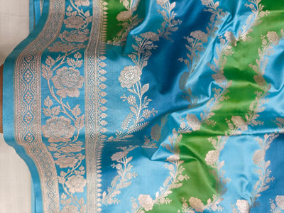 Multi Colour Mashru Silk Zari Banarasi Border Aada Jaal Saree