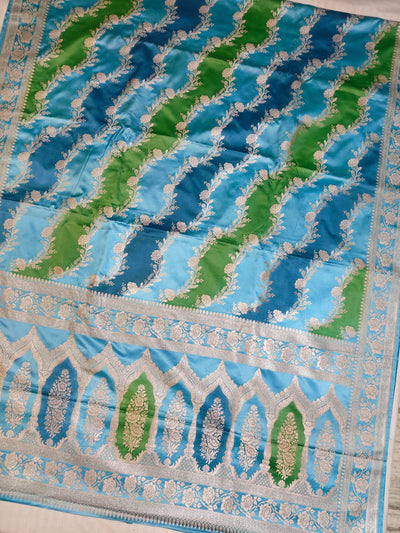Multi Colour Mashru Silk Zari Banarasi Border Aada Jaal Saree