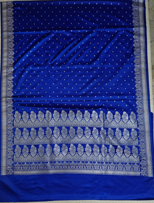 Royal Blue Mashru Silk Zari Banarasi Border Buti Saree