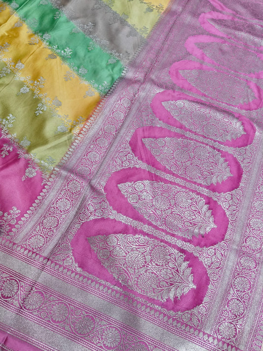 Rangkat Mashru Silk Zari Banarasi Border Aada Jaal Saree