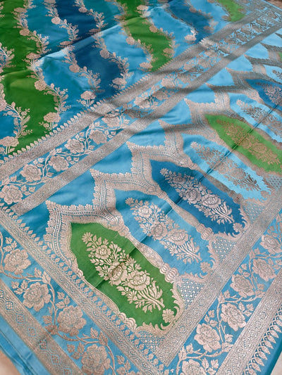 Multi Colour Mashru Silk Zari Banarasi Border Aada Jaal Saree