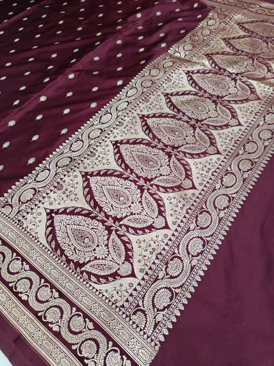 Garnet Mashru Silk Zari Banarasi Border Buti Saree