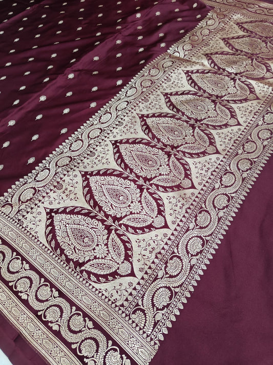 Garnet Mashru Silk Zari Banarasi Border Buti Saree