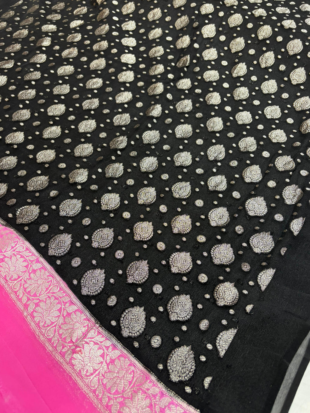 Pink & Black Pure Chiffon Suit Set