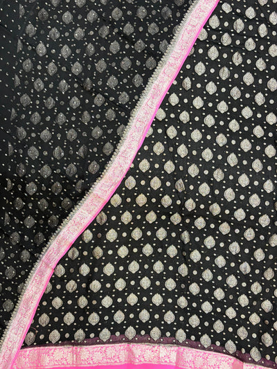 Pink & Black Pure Chiffon Suit Set