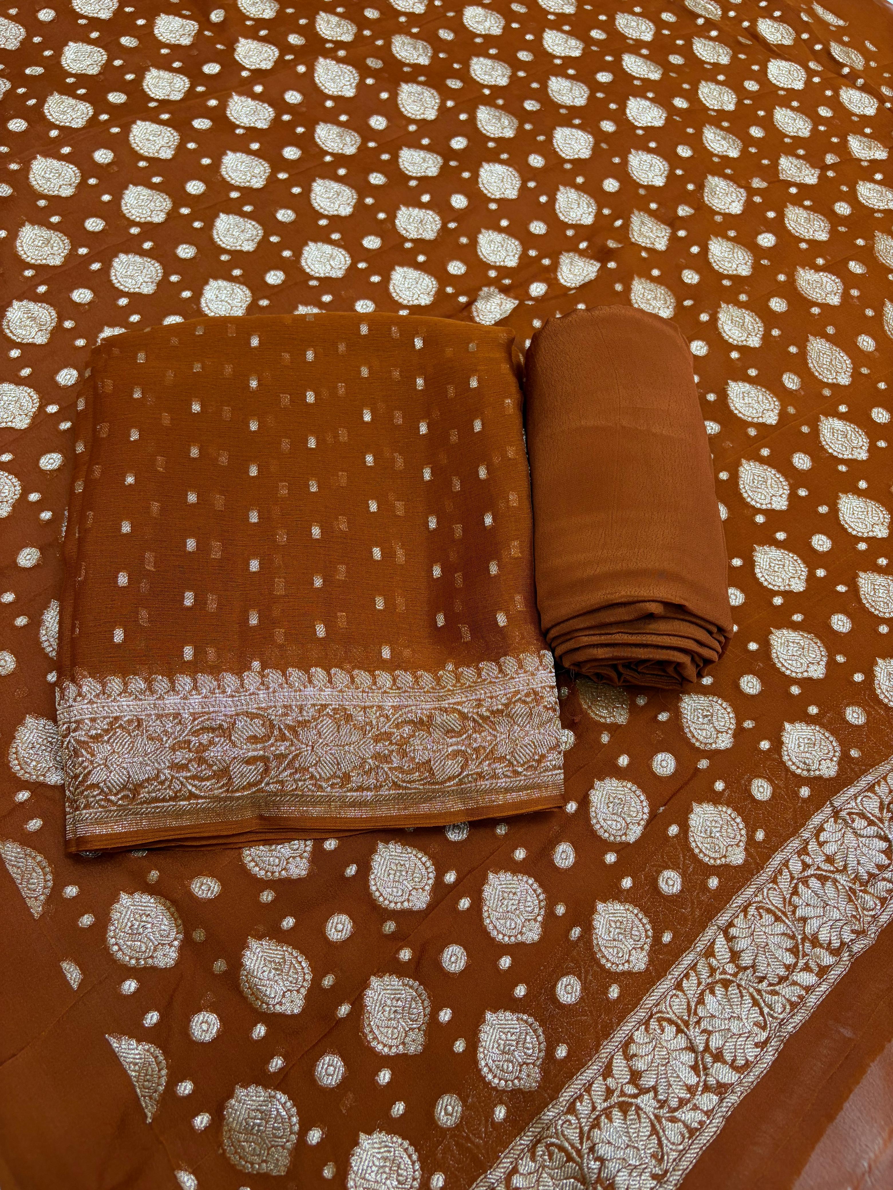 Rust orange  Pure Chiffon Suit Set