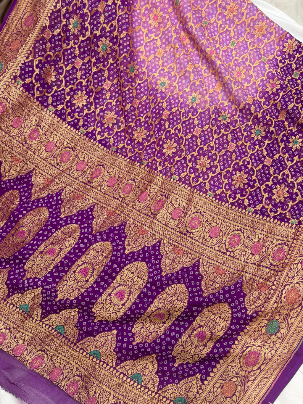 Purple Pure Minakari Bandhni Saree