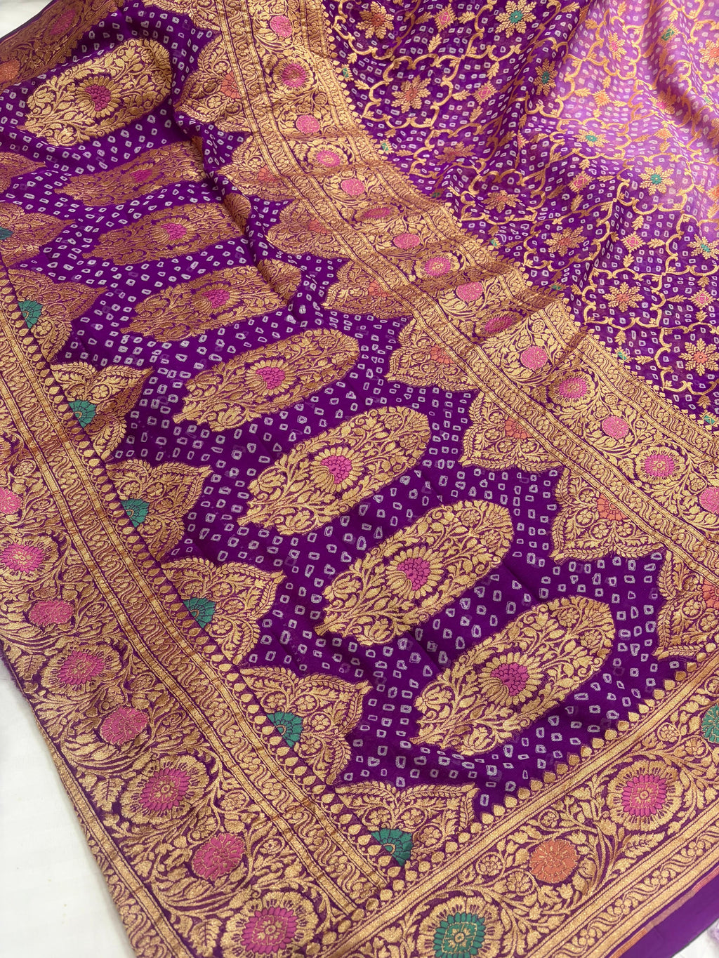 Purple Pure Minakari Bandhni Saree