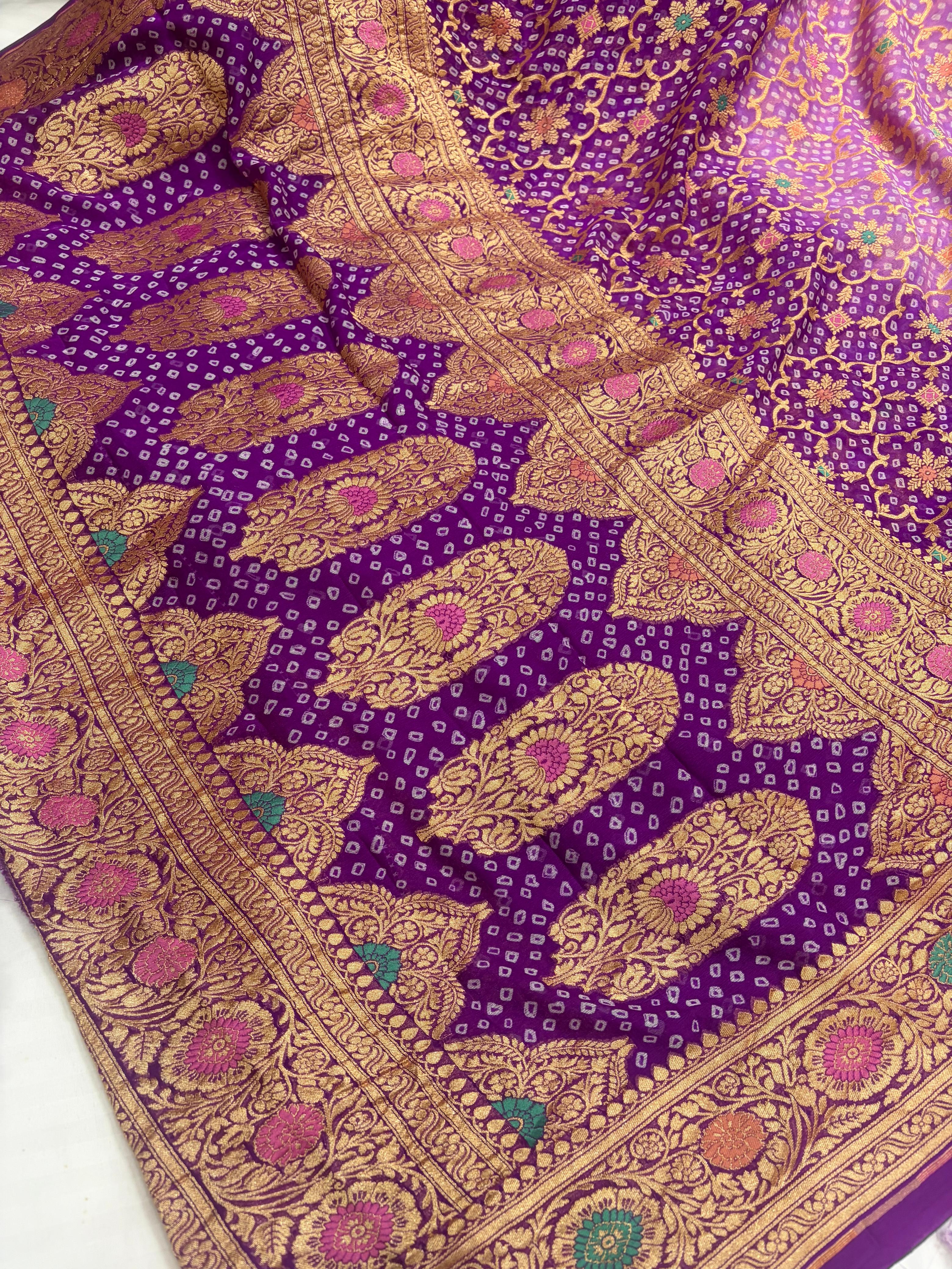 Purple Pure Minakari Bandhni Saree
