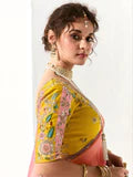 Ombre Orange Organza Tissue Saree with Embroidered Border
