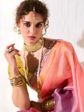 Ombre Orange Organza Tissue Saree with Embroidered Border