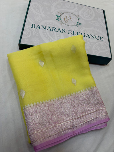Contrast Pure Khaddi Chiffon Banarasi Border Booti Saree