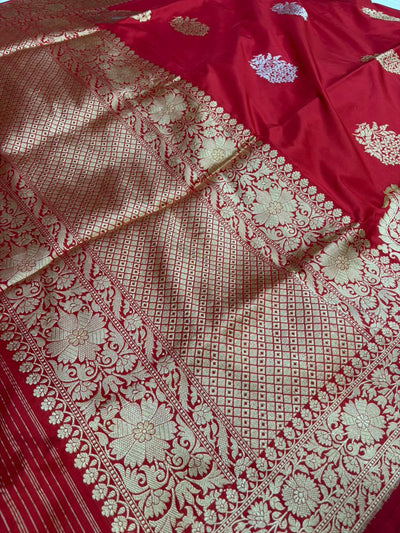 Pure Katan Silk Zari Banarasi Border Sona Rupa Buta Saree
