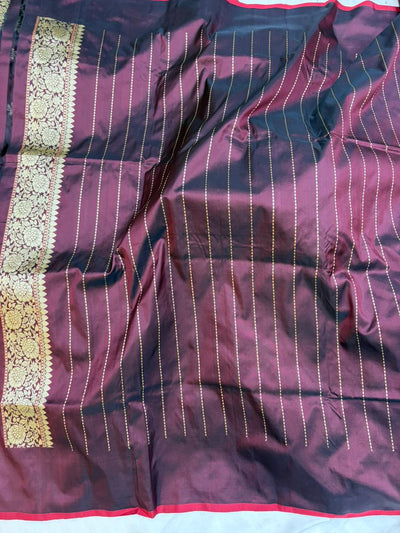 Garnet Pure Katan Silk Zari Banarasi Border Sona Rupa Buti Saree