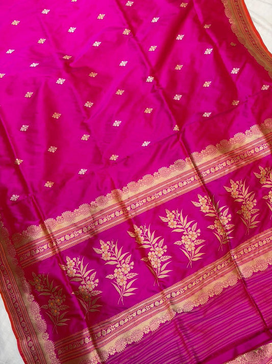 Rani Pure Katan Silk Zari Banarasi Border Sona Rupa Buti Saree