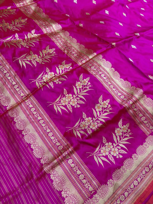 Rani Pure Katan Silk Zari Banarasi Border Sona Rupa Buti Saree