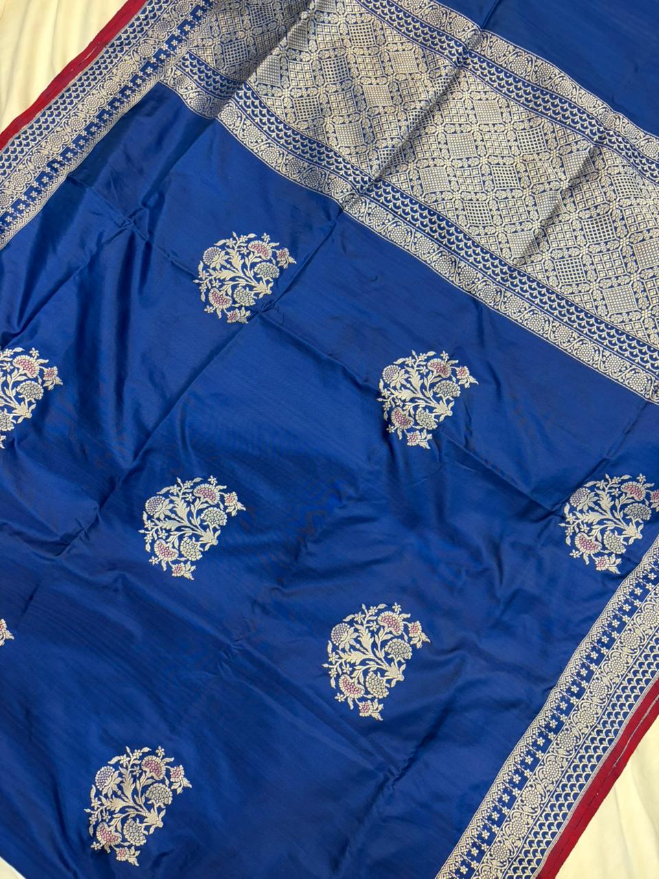 Royal Blue Pure Katan Silk Banarasi Zari Border Mina Buta Saree