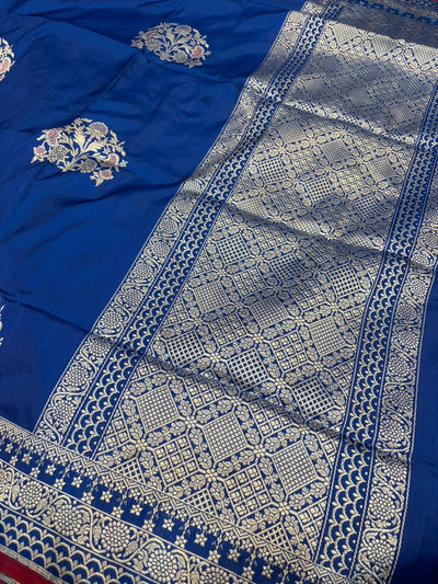 Royal Blue Pure Katan Silk Banarasi Zari Border Mina Buta Saree
