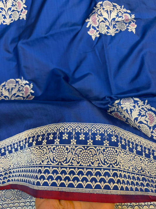 Royal Blue Pure Katan Silk Banarasi Zari Border Mina Buta Saree