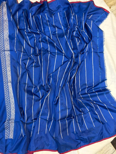 Royal Blue Pure Katan Silk Banarasi Zari Border Mina Buta Saree