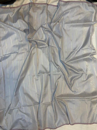 Grey Pure Katan Silk Banarasi Zari Border Sona Rupa Buta Saree