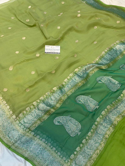 Contrast Pure khaddi chiffon Zari Border Buti saree