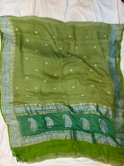 Contrast Pure khaddi chiffon Zari Border Buti saree