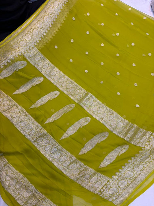 Pure khaddi chiffon Zari Banarasi Border Buti saree