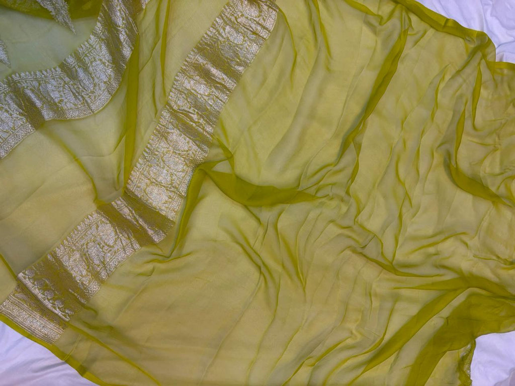 Pure khaddi chiffon Zari Banarasi Border Buti saree