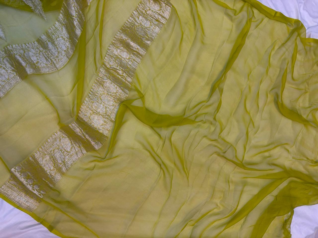 Pure khaddi chiffon Zari Banarasi Border Buti saree