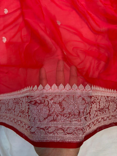 Contrast Pure khaddi chiffon Zari Border Buti saree