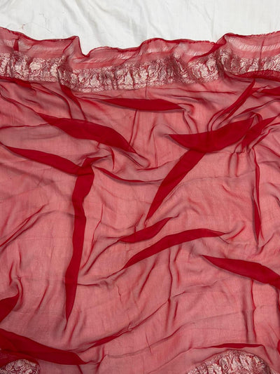 Contrast Pure khaddi chiffon Zari Border Buti saree