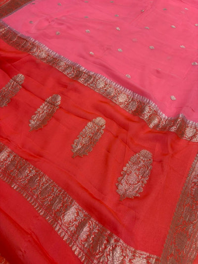 Contrast Pure khaddi chiffon Zari Border Buti saree