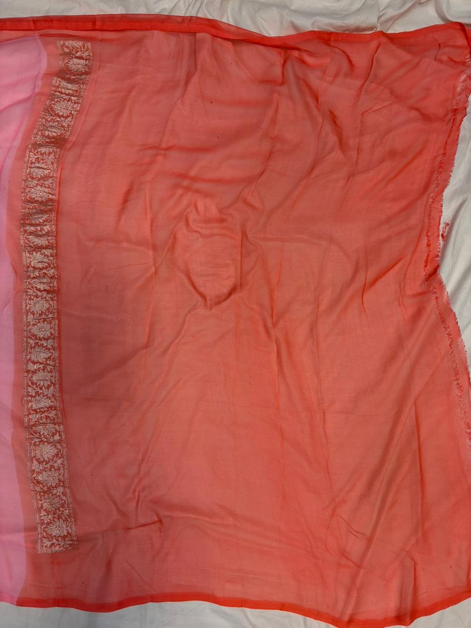 Contrast Pure khaddi chiffon Zari Border Buti saree