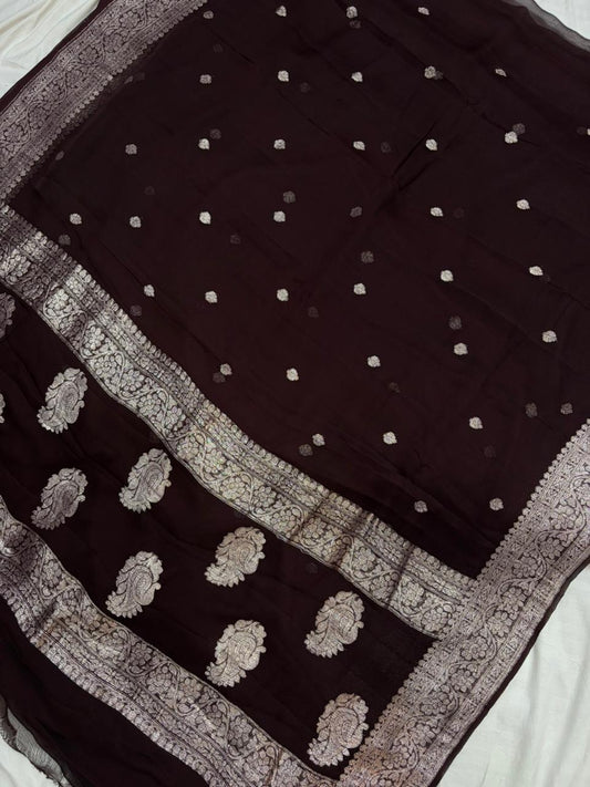 Pure khaddi chiffon Zari Banarasi Border Buti saree