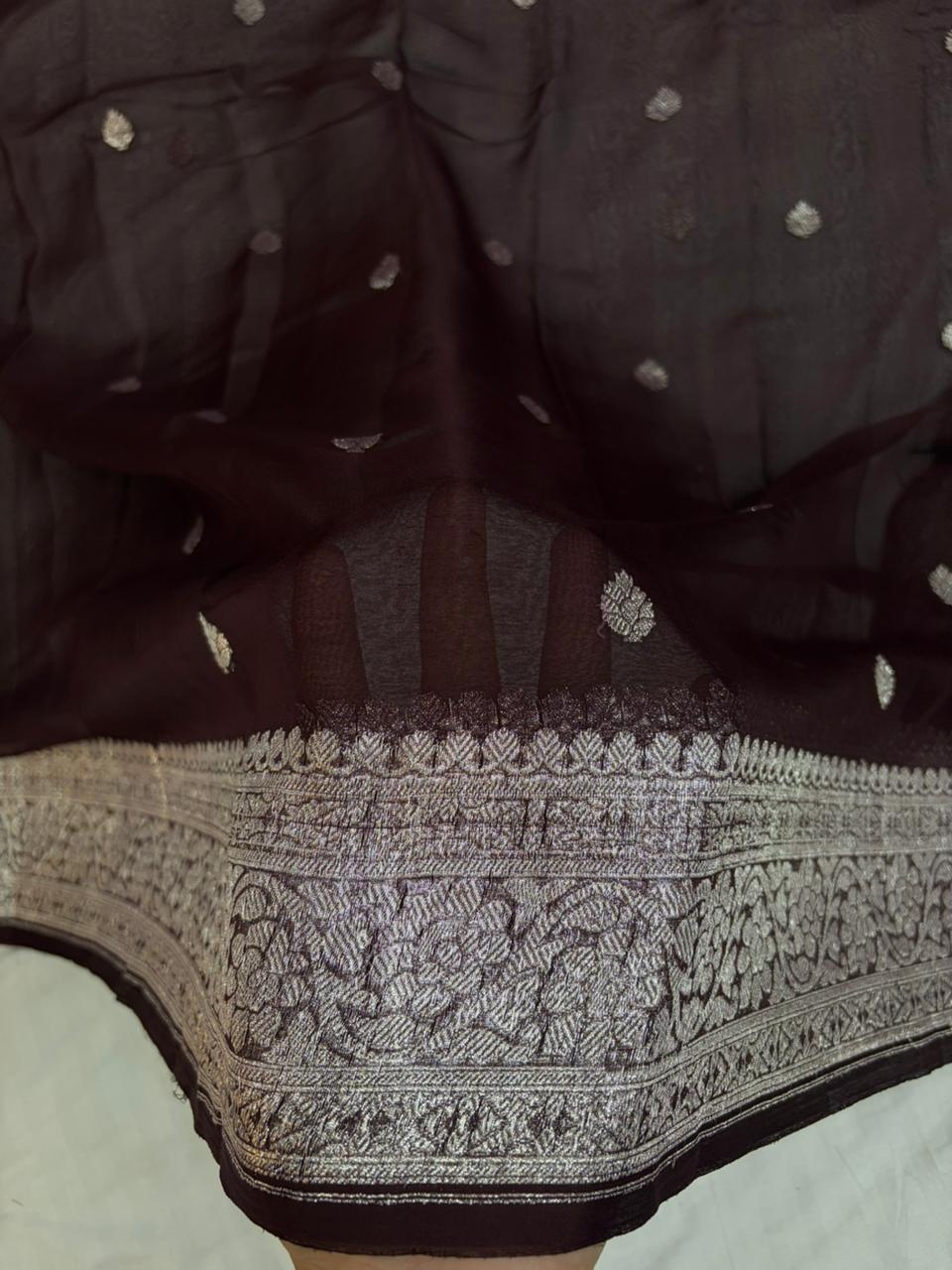 Pure khaddi chiffon Zari Banarasi Border Buti saree