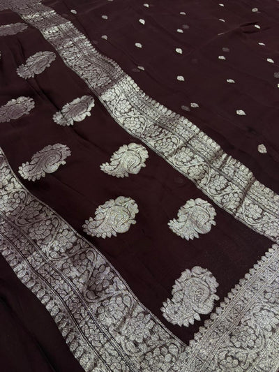 Pure khaddi chiffon Zari Banarasi Border Buti saree