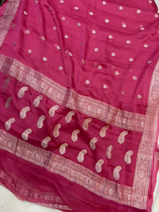 Pure khaddi chiffon Zari Banarasi Border Buti saree