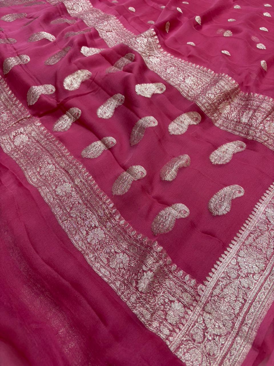 Pure khaddi chiffon Zari Banarasi Border Buti saree