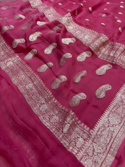Pure khaddi chiffon Zari Banarasi Border Buti saree