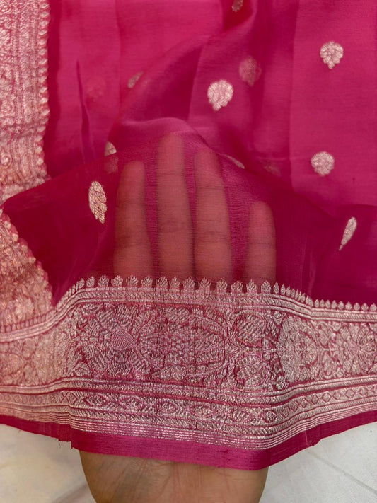 Pure khaddi chiffon Zari Banarasi Border Buti saree