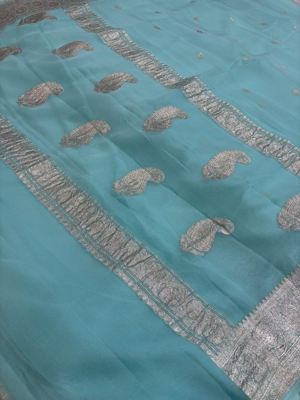 Pure khaddi chiffon Zari Banarasi Border Buti saree