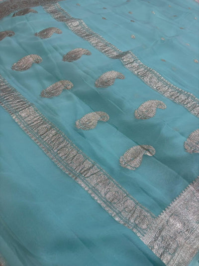 Pure khaddi chiffon Zari Banarasi Border Buti saree