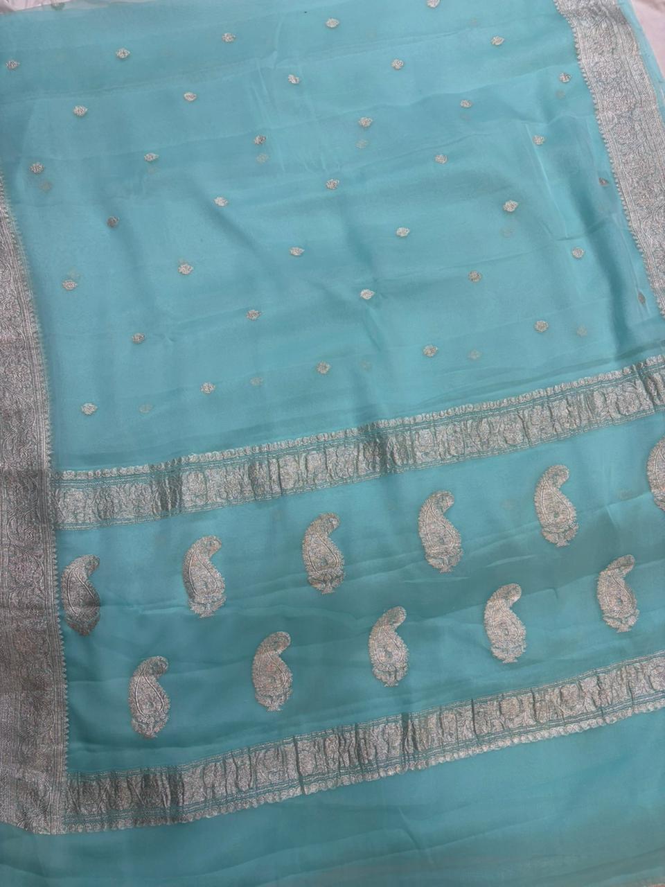 Pure khaddi chiffon Zari Banarasi Border Buti saree