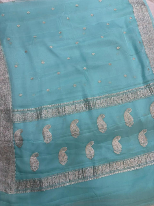 Pure khaddi chiffon Zari Banarasi Border Buti saree