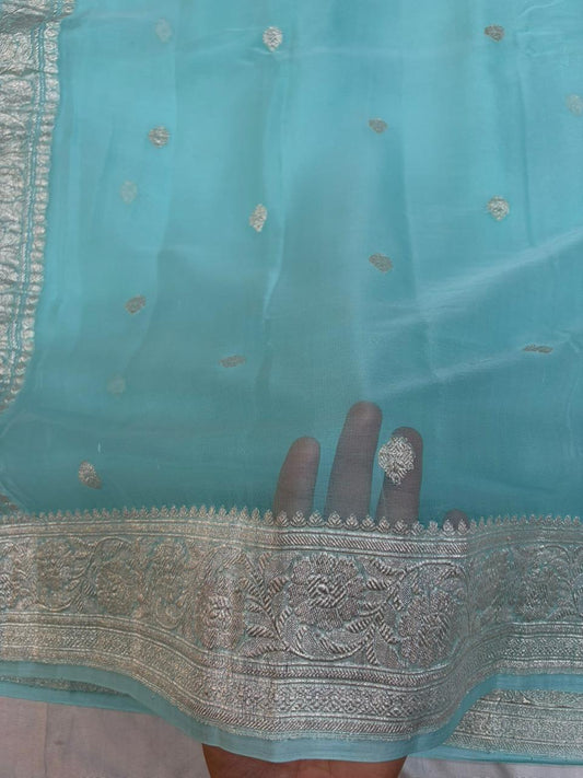 Pure khaddi chiffon Zari Banarasi Border Buti saree