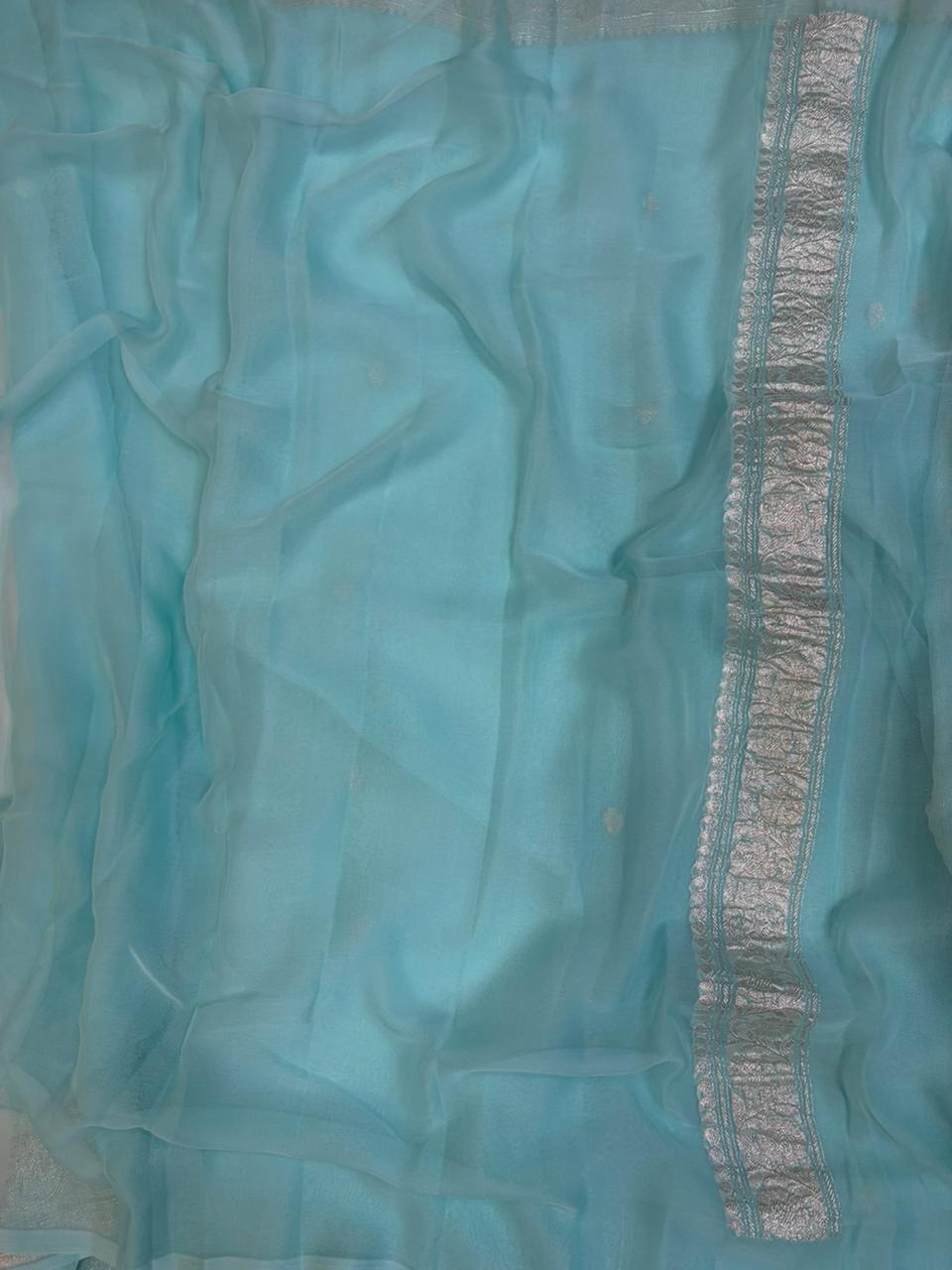 Pure khaddi chiffon Zari Banarasi Border Buti saree